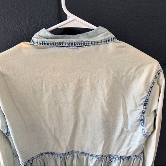 BiBi Bleached Pearl Snap Denim Shirt - Picture 6 of 7